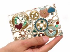 画像5: 【限定Item】時の歯車＜青緑＞ 両面文庫革のパスカードホルダー（金唐柄）［t］ (5)